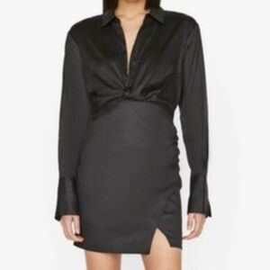 Frame Denim Black Long Sleeve Dress linen M